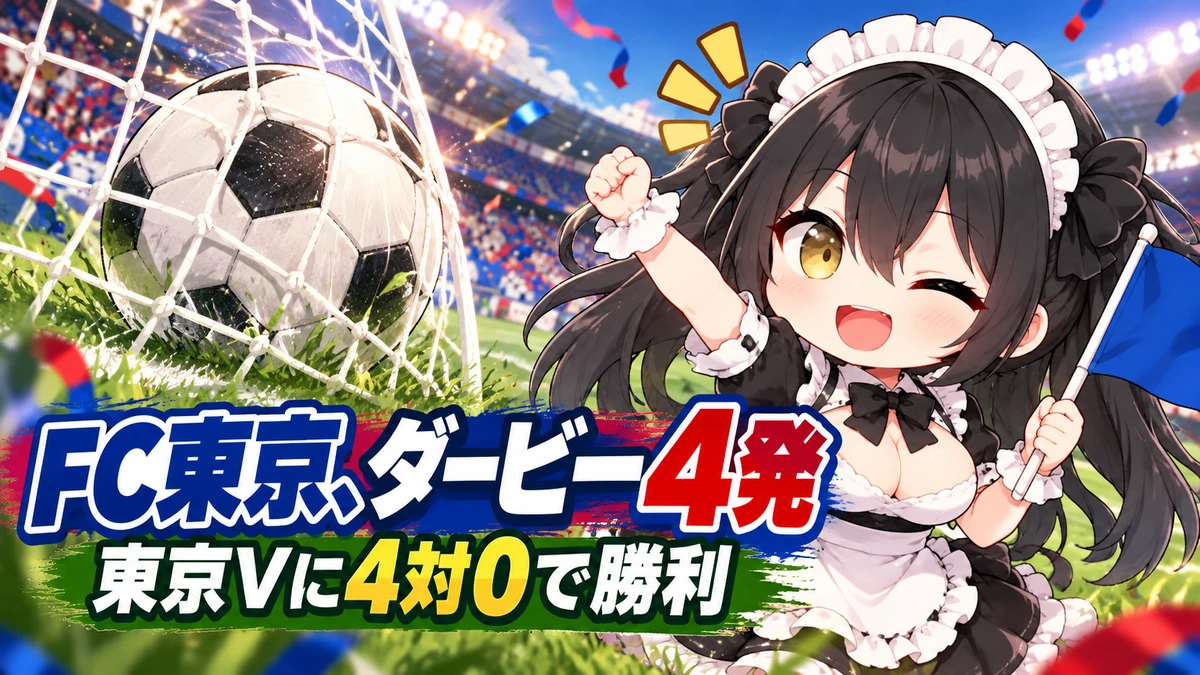 FC東京が東京ダービーで4対0　東京ヴェルディに勝利を題材にしたミオのイメージイラスト