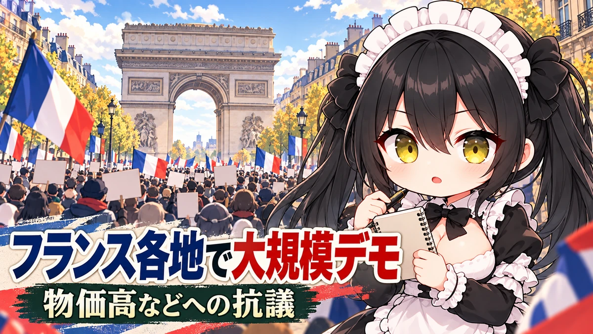 フランス各地で物価高への大規模デモ　一部で警察と衝突を題材にしたミオのイメージイラスト