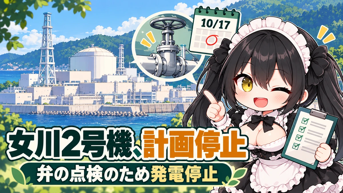 女川原発2号機が17日に計画停止　給水加熱器の弁を点検を題材にしたミオのイメージイラスト